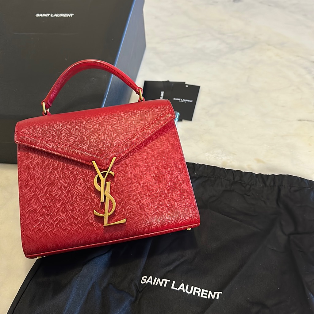 Red Ysl Cassandra Mini Leather Tote